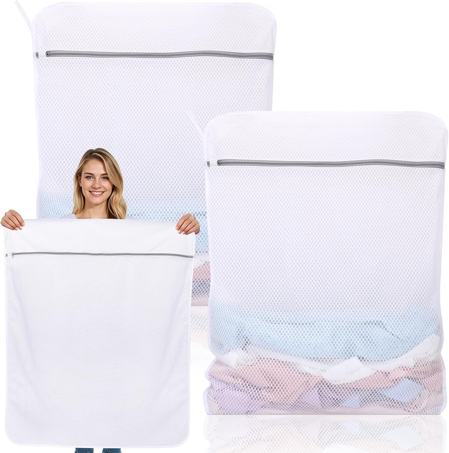 Dntorx 2 Pack XX-Large Mesh Laundry Bags for Delicates, 24 x 32 Inches Reusable Laundry Bag Durable Wash Bags for Washing Machine for College, Family, Travel, Storage