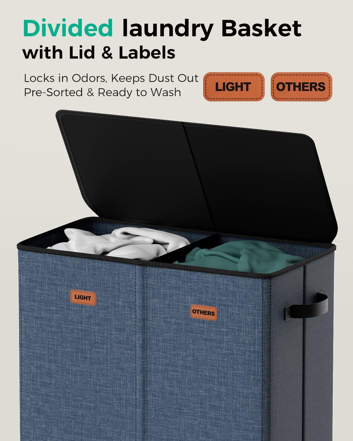 150L 2-Section Laundry Hamper with Lid – Removable Bag, Double Compartment Clothes Hamper for Bathroom, Bedroom, Dorm & Laundry Room