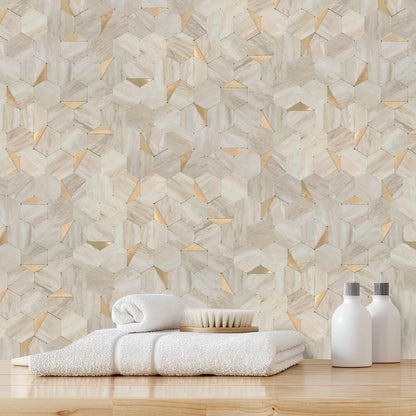 10-Sheet Heavy-Duty Hexagon Peel and Stick Backsplash, Thick Waterproof &Heat Resistant Stick on Wall Tiles, Slate Beige Mosaic for Kitchen & Bathroom, Strong Adhesive Permanent PVC Tiles