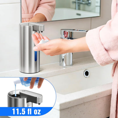 Fantictas Automatic Foaming Soap Dispenser Touchless, Stainless Steel 11.5 oz 3 Levels Adjustable Hand Soap Dispenser with Rechargeable Sensor Pump for Kitchen & Bathroom Liquid Soap