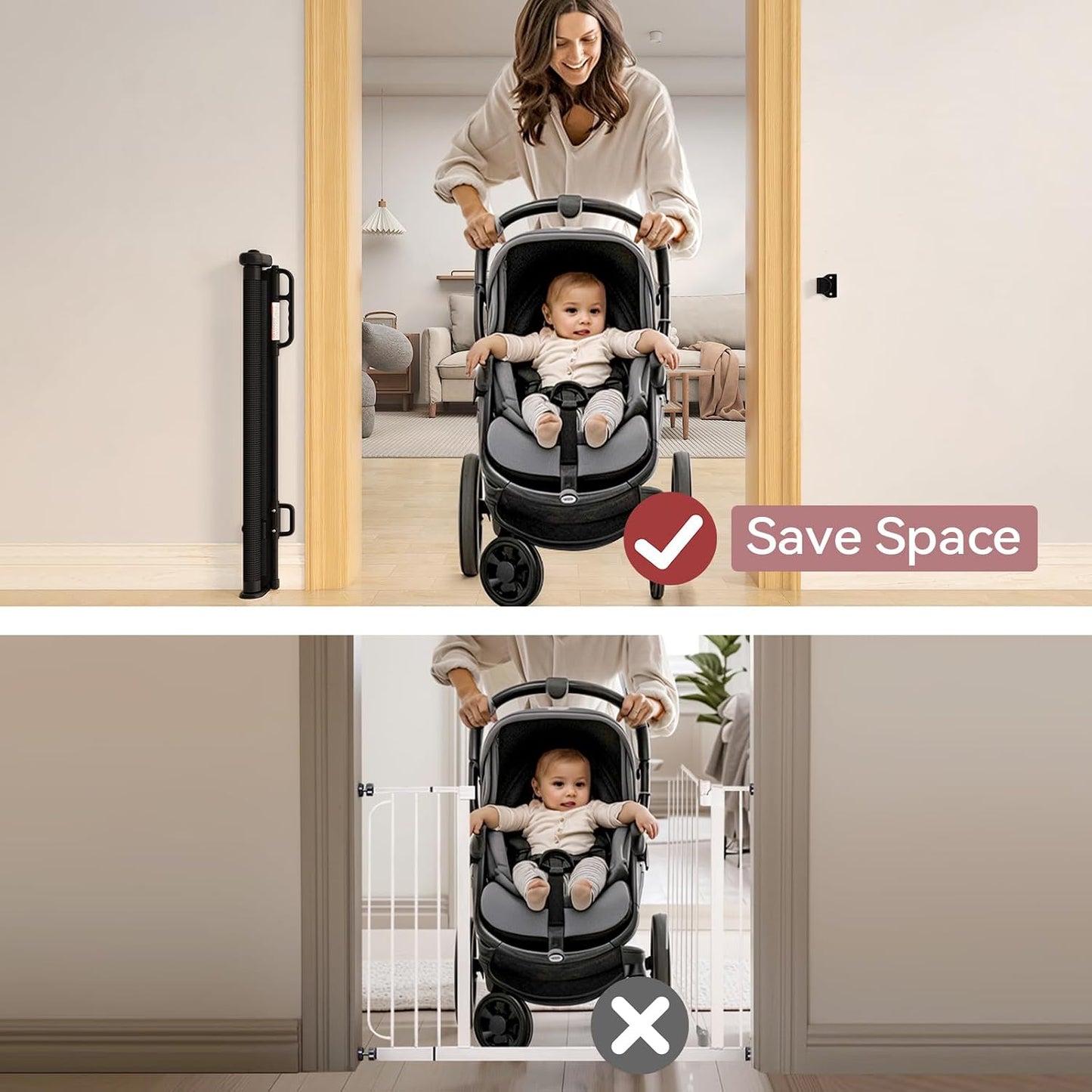 Retractable Baby Gate, Momcozy Mesh Baby Gate or Mesh Dog Gate, 33" Tall,Extends up to 55" Wide, Child Safety Gate for Doorways, Stairs, Hallways, Indoor/Outdoor