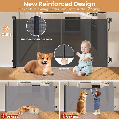 SPACEANY Reinforced Retractable Baby Gate, Mesh Dog Gate, Child Safety Gate for Doorways, Stairs, Hallways, Indoor/Outdoor, Wide Openings -33.5" Tall, Width up to 55" Gray