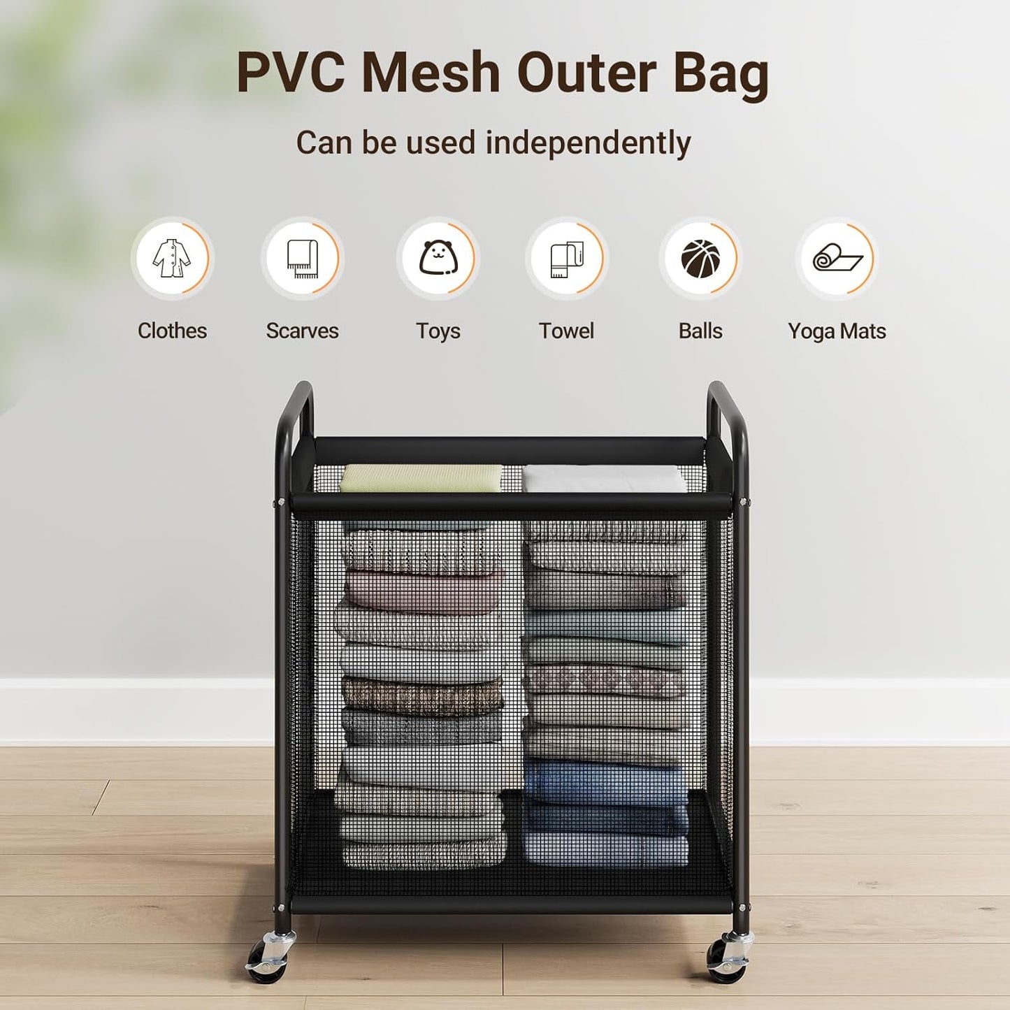 ELYKEN Laundry Hamper 3 Section, 120L Rolling Laundry Sorter with Removable Liner Bag, Laundry Basket with Wheels, Steel Frame with Metal Handle, Clothes Hamper Cart for Laundry Room & Bedroom