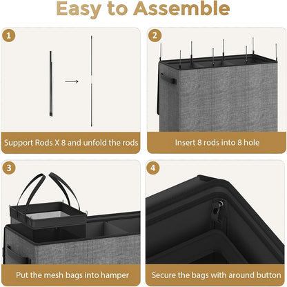 Optish 180L Laundry Hamper 3 Section, Large Laundry Hamper with Lid, Dirty Clothes Hampers with 3 Inner Bags, Laundry Basket Organizer for Laundry, Bedroom, Bathroom, Hamper 3 Compartment, Black