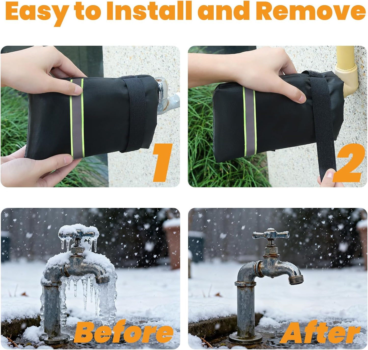 2-Packs Outdoor Faucet Covers for Winter – Thickened Anti-Freeze Protection Socks with Reflective Strip, Waterproof Insulated Spigot Cover, Reusable Frost Guard for Garden & Yard Faucets (2PCS)