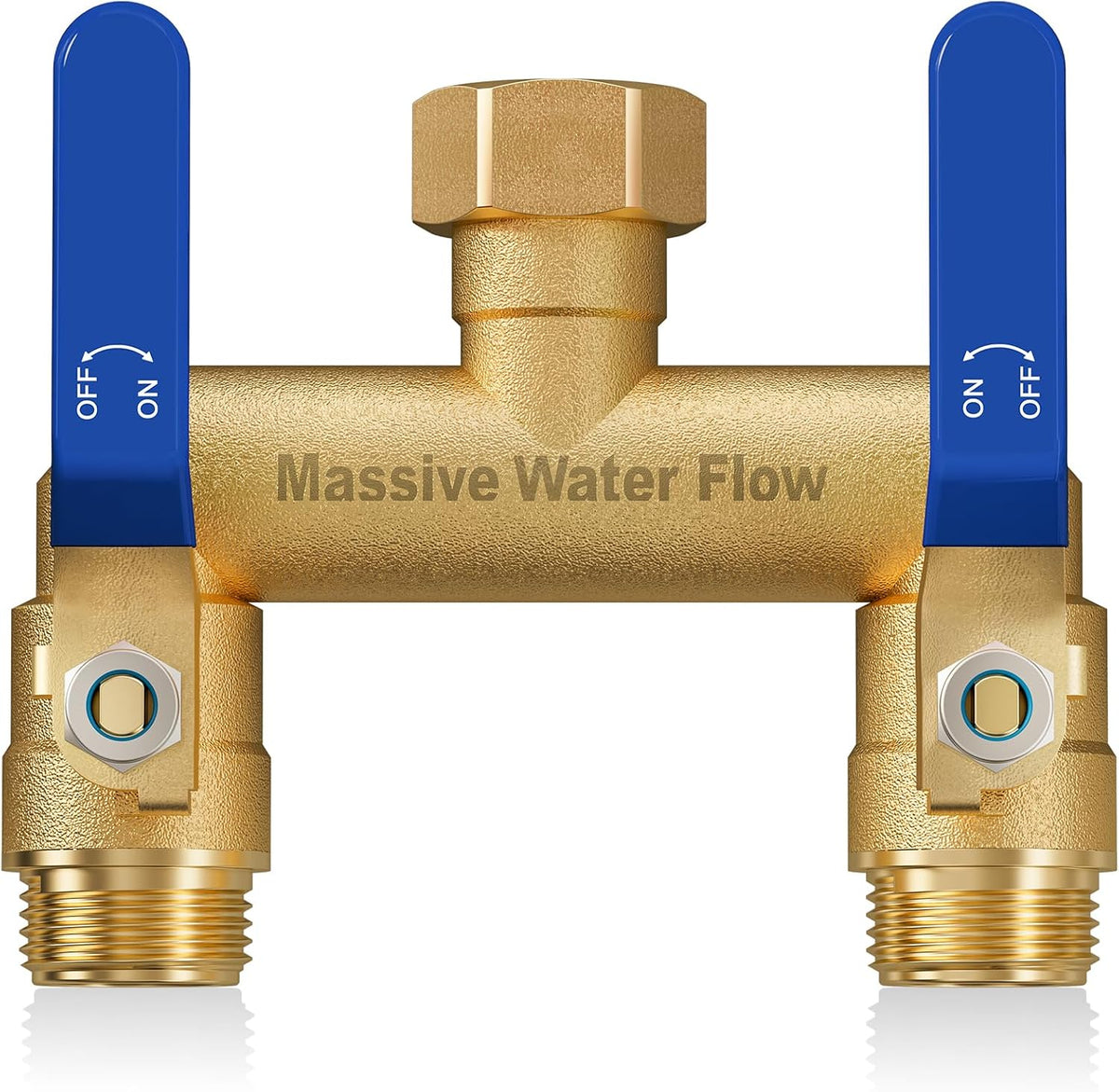 Hose Splitter 2 Way Heavy Duty, Full Flow Garden Hose Splitter with 2 Long Metal Handles, Brass Rust and Freeze Resistant Water Hose Bib Splitter, T Adapter Connector with 3/4 - Inch GHT Thread（Red）