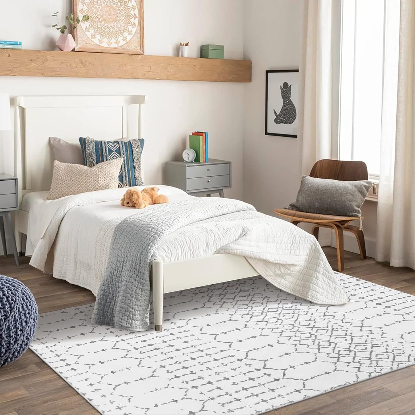 Lahome Moroccan Entry Rug 2x3, Non-Slip Washable Front Indoor Door Mat Rubber Backing Low-Profile Door Rugs, Small Geometric Print Distressed for Entryway Bathroom Kitchen, Black Hana
