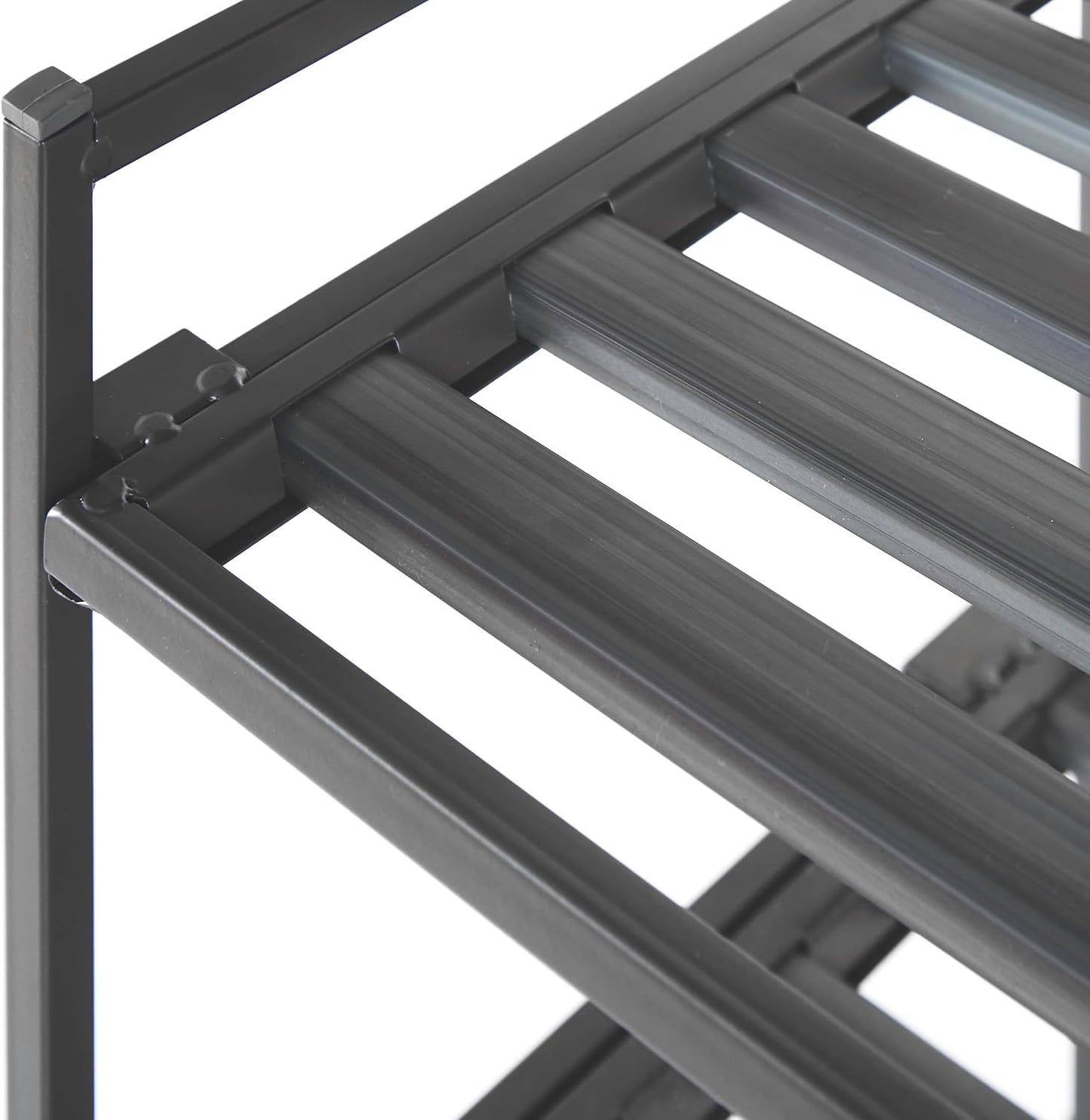 Seville Classics Sturdy Freestanding Storage Shelf for Bedroom, Closet, Entryway, Dorm Room Organizer Stackable Durable Metal Shoe Rack Ash Gray Slat, 3-Tier