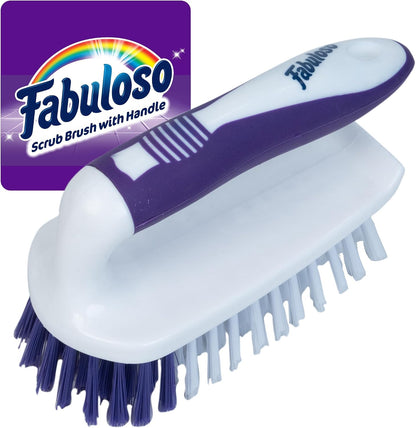Fabuloso Cleaning Brush, Compact Hand Scrub Brush with Easy Grip Rubber Texture for Kitchen, Bathroom, Tile, Baseboards and Floors, Firm Bristles for Indoor Surface Cleaning, White & Purple, 6 Inch