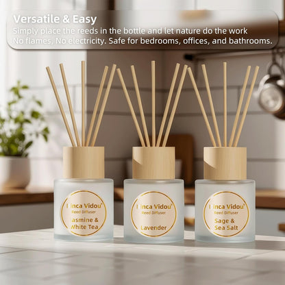 Reed Diffuser Set, Binca Vidou Lavender & Vanilla Natural Scent Oil Diffusers with Sticks for Home Office Bathroom Aromatherapy Decor 1.69oz x 2