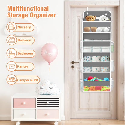 WISELIFE Over The Door Organizer Storage 4 Shelves Large Capacity Hanging Bedroom Storage Solution with 6 Side Pockets for Dorm Bathroom Pantry Nursery and Baby Essentials Holds up to 40 Lbs (Black)