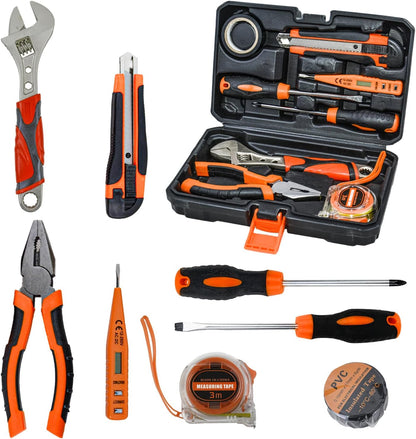 Tool Kit Basic Home Repair Tool Set,General Household Tool Kit with Plastic Tool box,Perfect for Outdoor working,Office & College Dorm.Tools mainly include hand saw,wrench,hammer,Screwdriver