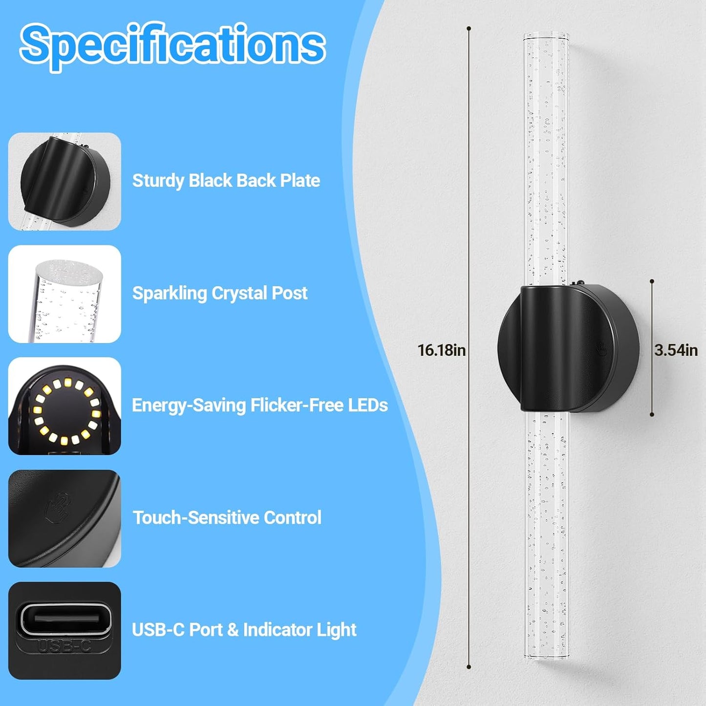 Peel and Stick on Gold Battery Operated Wall Sconces Set of 2, Rechargeable Magnetic Linear Wall Lights for Bedroom, Wireless Sconces with Remote&Touch Control, 3CCT&Dimmable Wall Lamp for Living Room