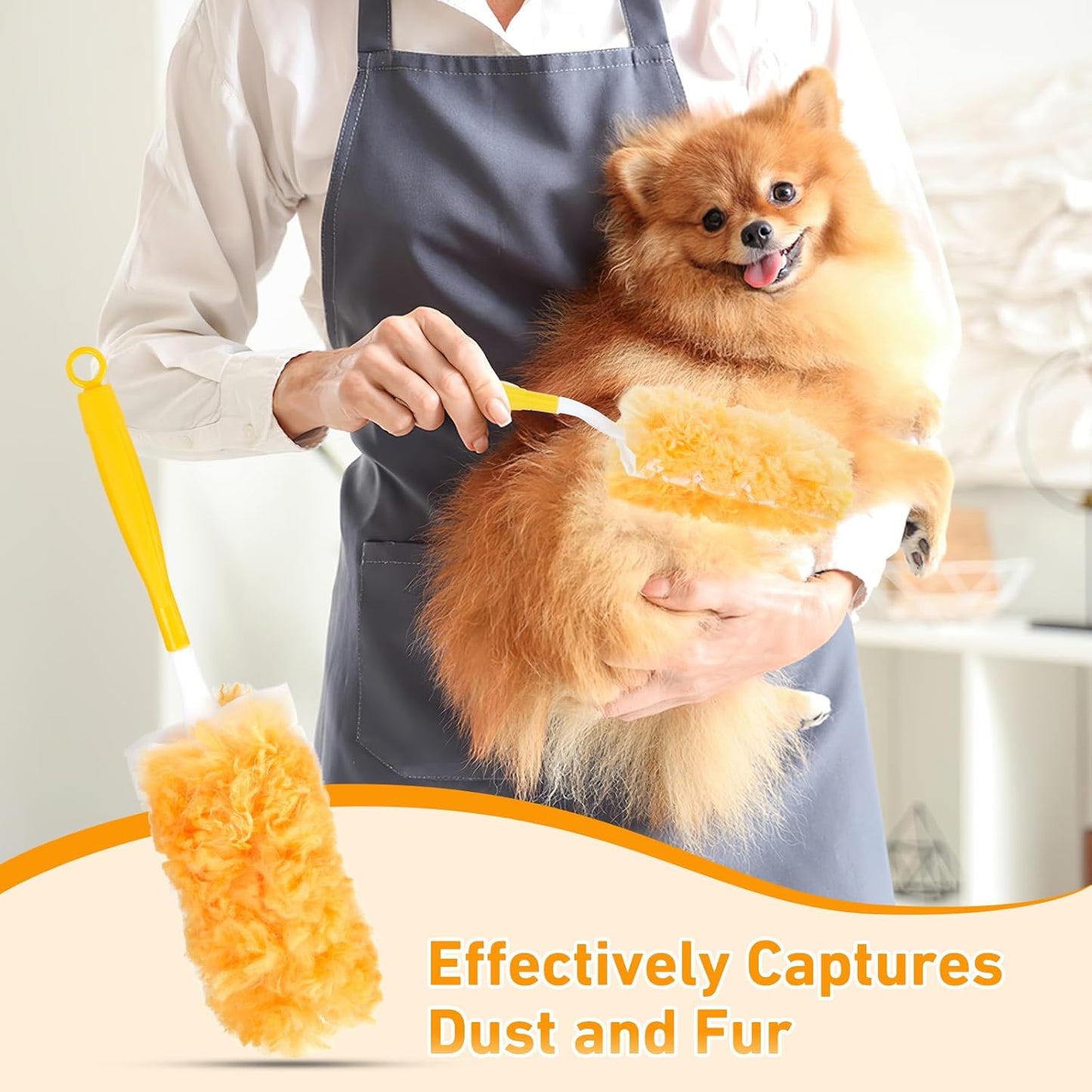 6 ft Heavy Duty Extendable Duster Handle with 50 Refills for Swiffer Duster, 360° Multi-Surface Dusters with 4X Cleaning Power for Home, Ceiling Fans, Windows, Dusting Hard-to-Reach Areas (Orange)