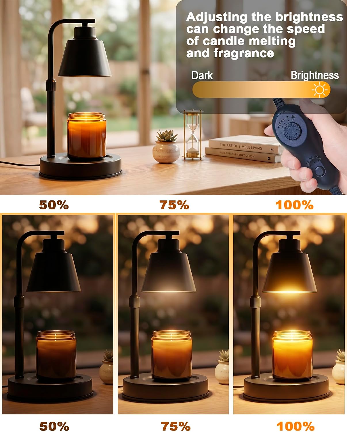 Candle Warmer Lamp with Timer - Adjustable Height & Brightness, 2 Bulbs Included - Flameless Wax Melter for Home