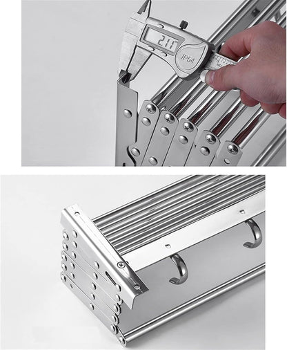 Expandable Wall Mounted Folding Clothes Horse Dryer Rack Retractable Laundry Drying Rack Clothes Airers Washing Line Indoor Towel Hooks Elegant70Cm,40cm