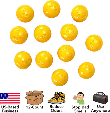 Iconikal 12-Pack Sneaker Shoes Backpack Deodorizer Spheres, Yellow, for Deodorizing Lockers Gym Gear Smelly Enclosed Places