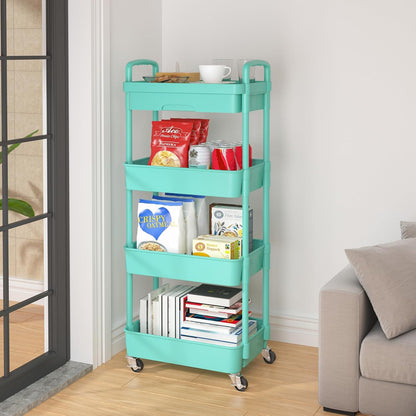 Calmootey 3-Tier Rolling Utility Cart with Drawer,Multifunctional Storage Organizer with Plastic Shelf & Metal Wheels,Storage Cart for Kitchen,Bathroom,Living Room,Office,White