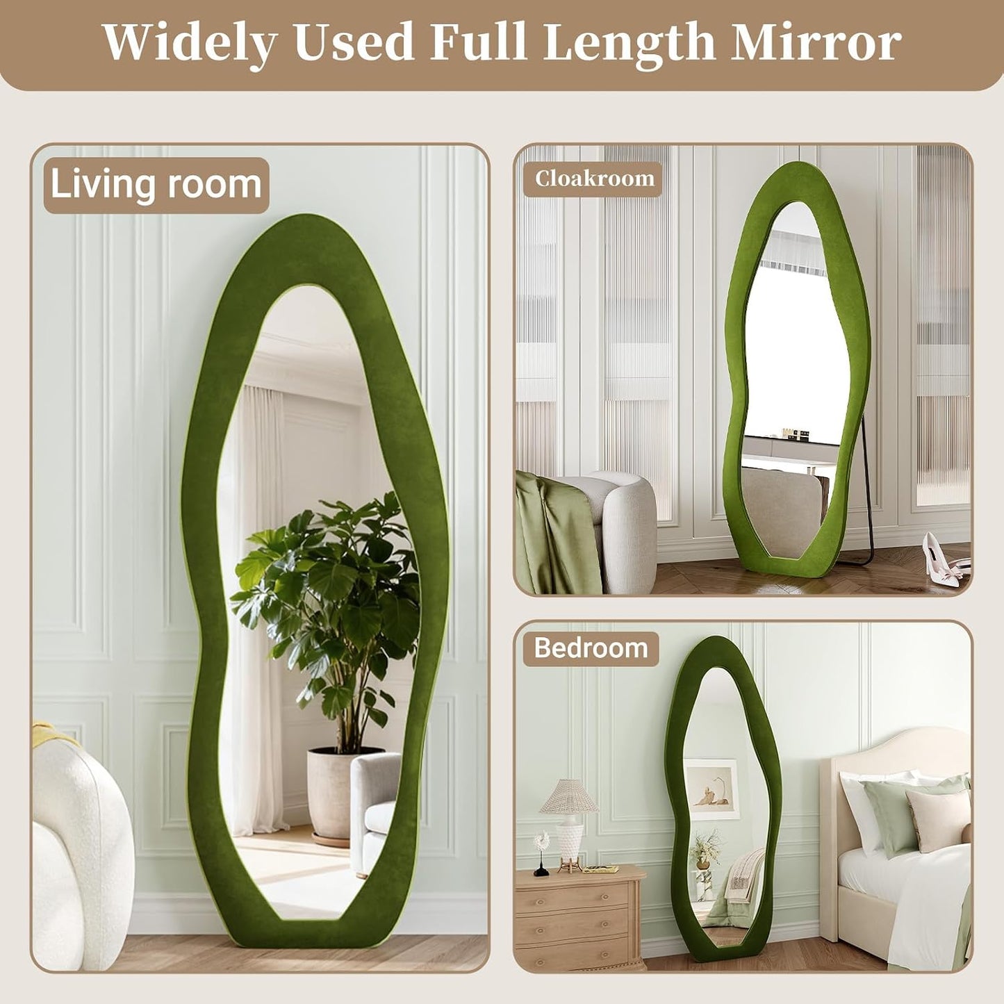 71"x32" Flannel Full Length Mirror, Arched Mirrors Full Length with Stand, Flannel Floor Mirror for Bedroom and Living Room, Full Body Mirror Hanging or Leaning, White
