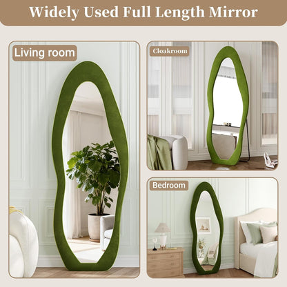 71"x32" Flannel Full Length Mirror, Arched Mirrors Full Length with Stand, Flannel Floor Mirror for Bedroom and Living Room, Full Body Mirror Hanging or Leaning, White