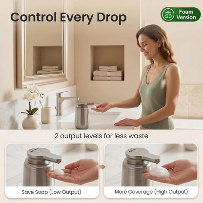 GentleJet NovaJet Automatic Foaming Soap Dispenser – Touchless Sensor, USB-C Rechargeable, 304 Stainless Steel, IPX5 Waterproof for Bathroom Kitchen Sink, 12 oz / 350 ml