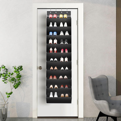 REGELETO 28 Large Pocket Over the Door Shoe Organzier, Hanging Shoe Rack for Door Large Capacity Shoe Organizer Holder with 4 Metal Hooks.