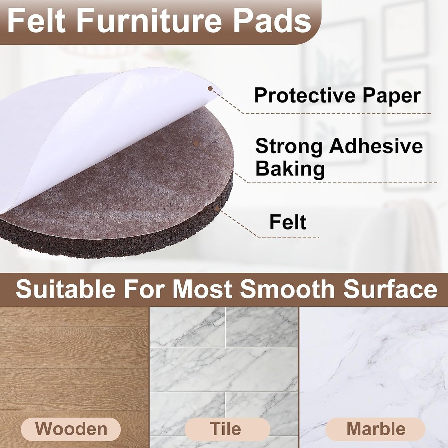 uxcell Furniture Pads, 24Pcs 1.25" - Round Self Adhesive Felt Furniture Pads, Floor Protectors for Furniture Feet Chairs Legs Hardwood Floors (Brown)
