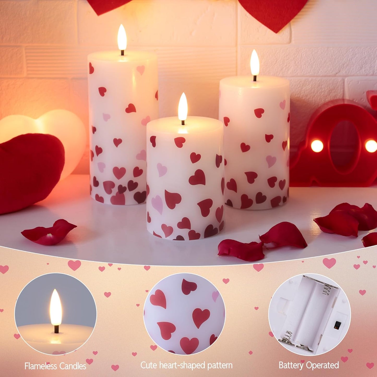 JOIONE Flameless Pillar Candles with Remote, 3 Pack Battery Operated Real Wax LED Candles, LED Candle that Perfect for Home Decorations Fireplace Table, White