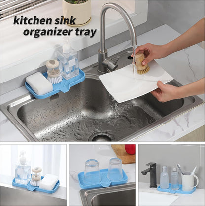 MicoYang Silicone Bathroom Soap Dishes with Drain Spout-Bathroom and Kitchen Sink Organizer,Sponge Holder,Dish Soap Tray,Perfect for Dispenser,Scrubber,Bottle,Cup on Sink or Counter-Coffee 4.9"×3.2"