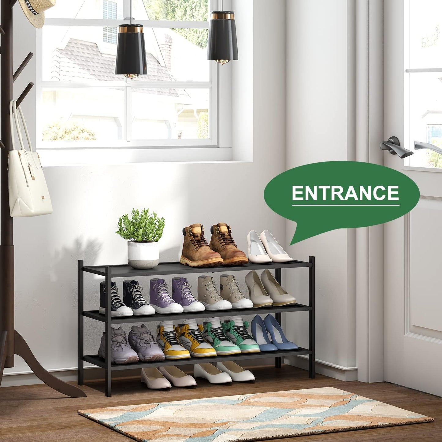 kiplant Small Shoe Rack, 4-Tier Bamboo Wood Shoe Rack for Entryway, Stackable Shoe Organizer for Hallway Closet, Free Standing Shoe Racks for Indoor & Outdoor