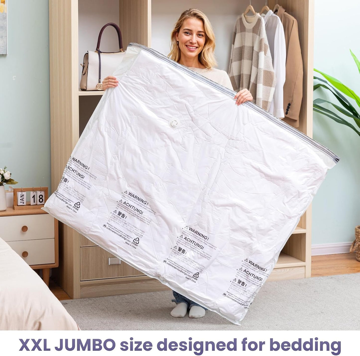 TAILI 8 Pack Jumbo Vacuum Storage Bags, 39x28 inch, LONG SIDE ZIP Vacuum Seal Bags for Clothing, Space Saver for Beddings, Comforters, Blankets, Pillows