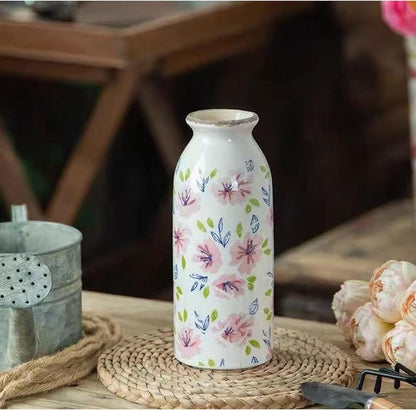 Rustic Ceramic Vase Set of 3 - Beige Rustic Vases for Flowers,Farmhouse Flower Vases for Home Decor,Small Decorative Vase Set for Living Room,Table Shelf,Centerpieces and Fireplace Decorations