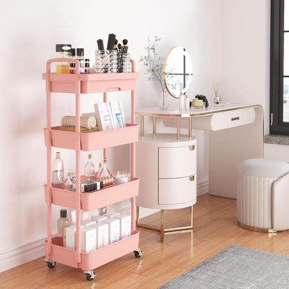 Calmootey 3-Tier Rolling Utility Cart with Drawer,Multifunctional Storage Organizer with Plastic Shelf & Metal Wheels,Storage Cart for Kitchen,Bathroom,Living Room,Office,White