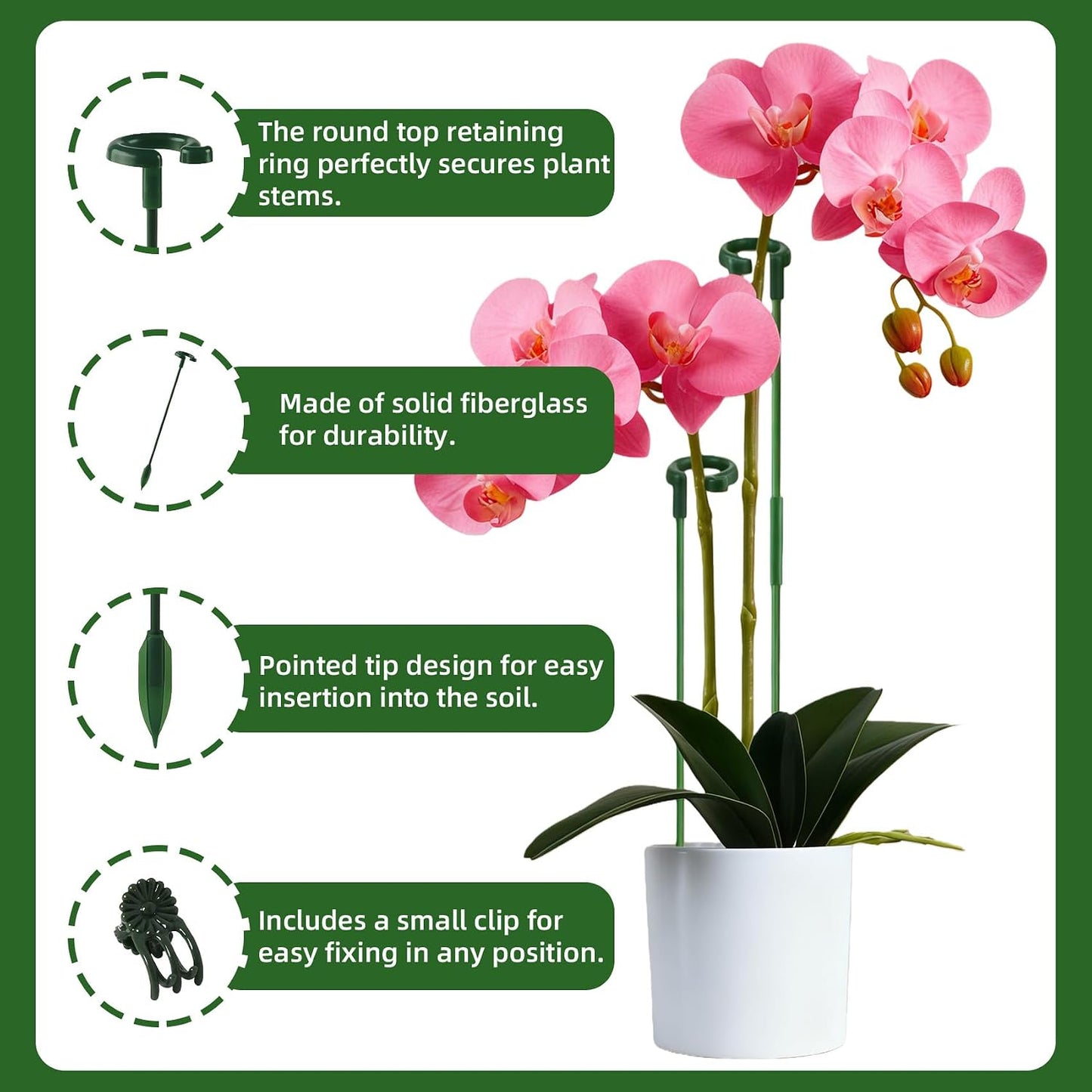 Plant Support Stakes for Indoor - 15pcs Garden Sticks with 3 Adjustable Heights for Monstera/Orchid/Pepper/Flower, Plants Holder Pole with 6 Clips