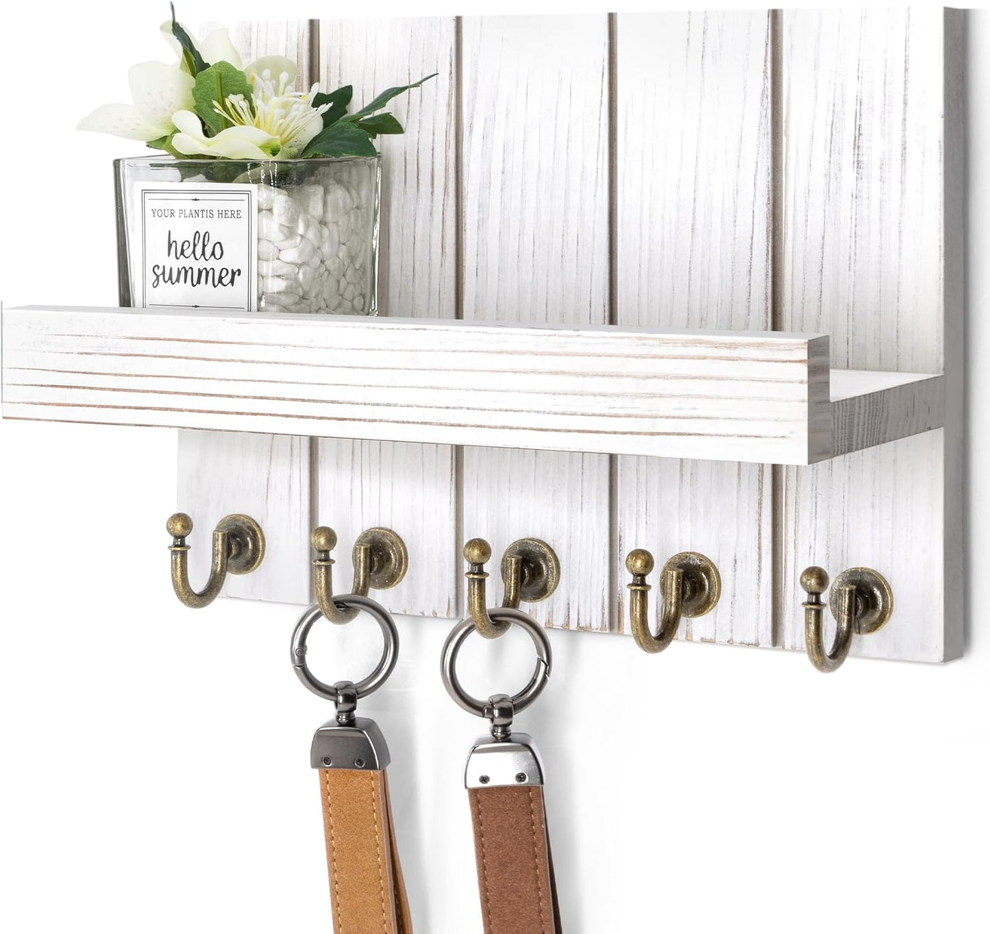 Rebee Vision Decorative Key Holder Wall Mount - Rustic Key Holder for Wall with Shelf and Mail Organizer for Living Room Decor - Home Essentials for Home Improvement (Brown, 3.54" x 10" x 7.28")