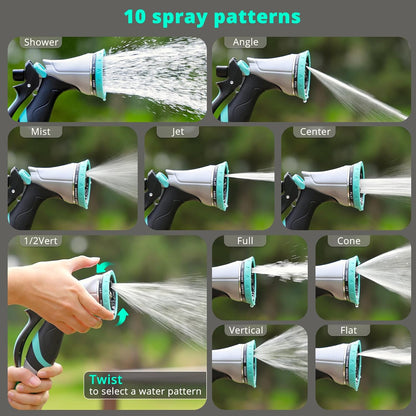 QUOBAS Metal Garden Hose Nozzle, Heavy Duty Water Hose Sprayer, Leak Proof | 10 Pattern Water Nozzle with Rubber Gasket, Garden Sprayer for Watering Plants, Washing Cars, Pet Shower, Blue
