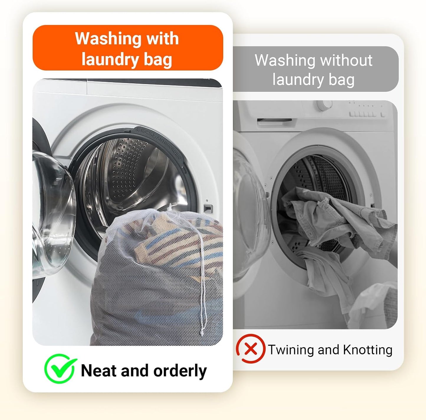 6Pcs Organic Cotton Mesh Laundry Bags for Delicates, Durable Mesh Wash Bags, Sturdy Zipper Laundry Bag for Underwear, Clothes, Shoes, Socks, (3 Large, 3 Medium)