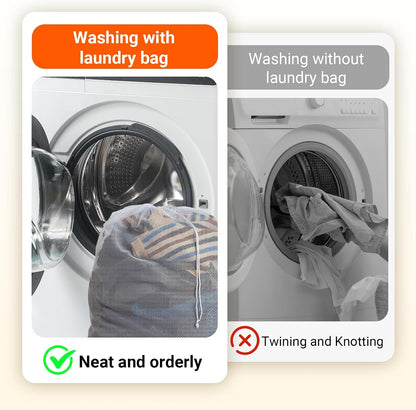 6Pcs Organic Cotton Mesh Laundry Bags for Delicates, Durable Mesh Wash Bags, Sturdy Zipper Laundry Bag for Underwear, Clothes, Shoes, Socks, (3 Large, 3 Medium)