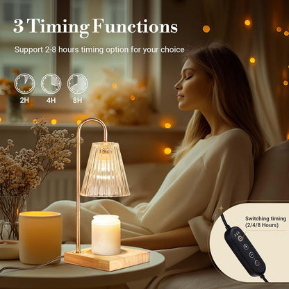 Marycele Candle Warmer Lamp with Timer & Dimmer - Mothers Day Gifts for Women Mom Her, Aesthetic Office Home Decor, Adjustable Height Wax Melter for Candle Jar & 3-Wick Candles (2 Bulbs Included)