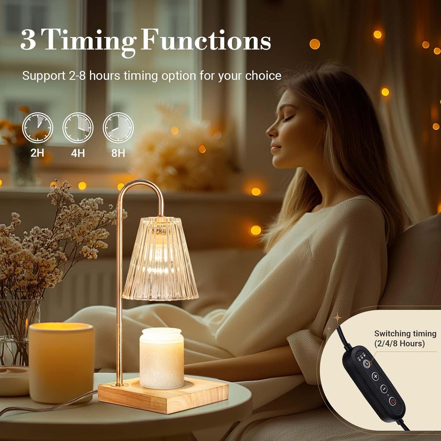 Marycele Vintage Candle Warmer Lamp with Timer Dimmer, Adjustable Height | Vintage farmhouse style with 2 bulbs, adjustable height, timer and dimmer for flameless fragrance in bedroom or home gifts