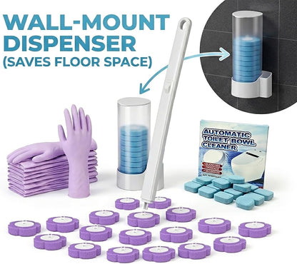 All-in-One Toilet Cleaning Kit - Disposable Toilet Brush with 18 Refills, 12 Extended Cleaning Gloves &12 Deep Clean Tablets - No Touch Bathroom Wand, Zero-Touch Cleaning System for Home & Apartment