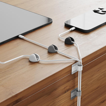 NiHome Cable Organizer Set with 12 Silicone Clips & 50 Hook and Loop Ties, Self-Adhesive Cord Holders for Desk, Wall, TV, PC, Reusable Cable Management for Charging Cords, Power Strips, Wire Bundling