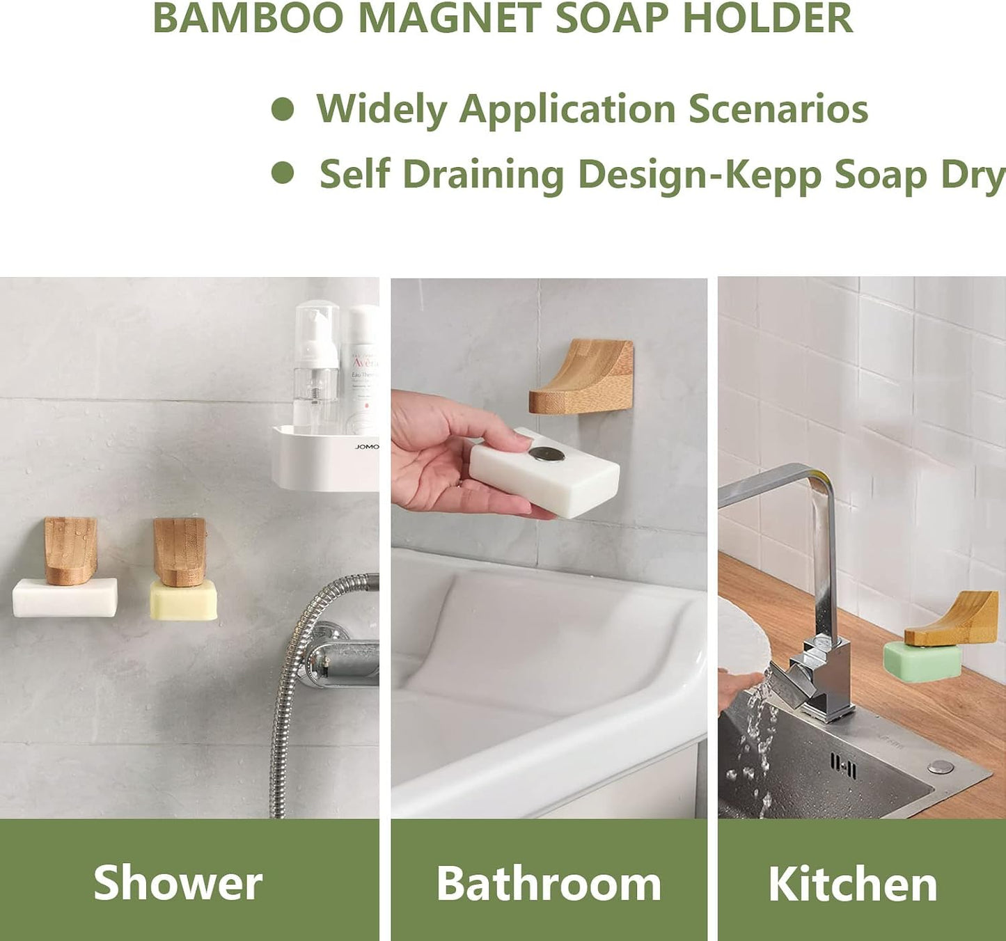 2sets Wood Magnetic Bar Soap Holder for Shower Wall,Magnet Air Dry Soap Saver Self Draining, Eco-Friendly Wooden Soap Dish for Soaps & Beard Shampoo Bars