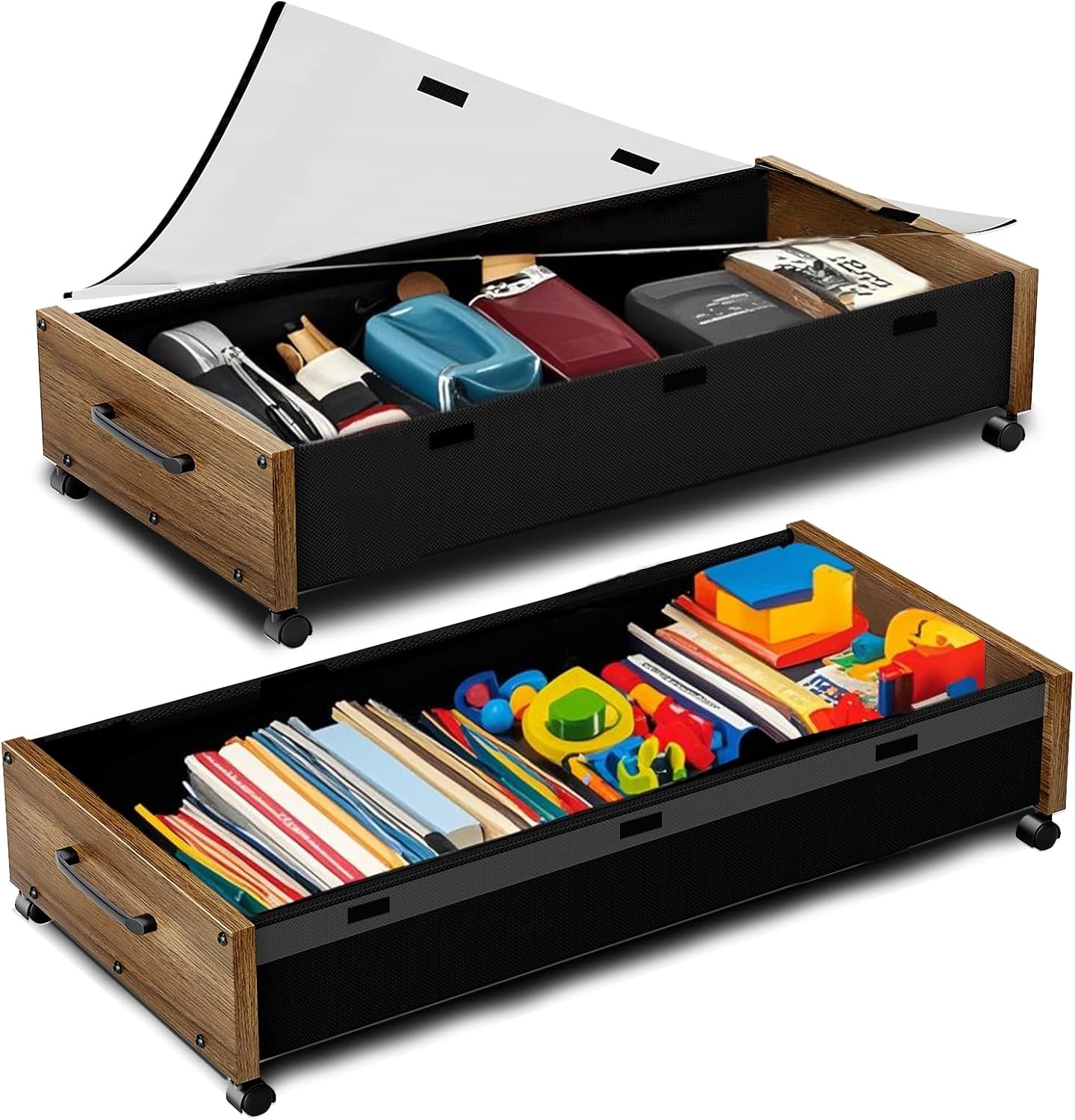 KITHELP Under Bed Storage Containers with Wheels, 2 Pack Underbed Shoe Storage Organizer with Removable Lids, Large Rolling Under Bed Storage Dresser Drawers for Clothes Toys Shoes Blankets