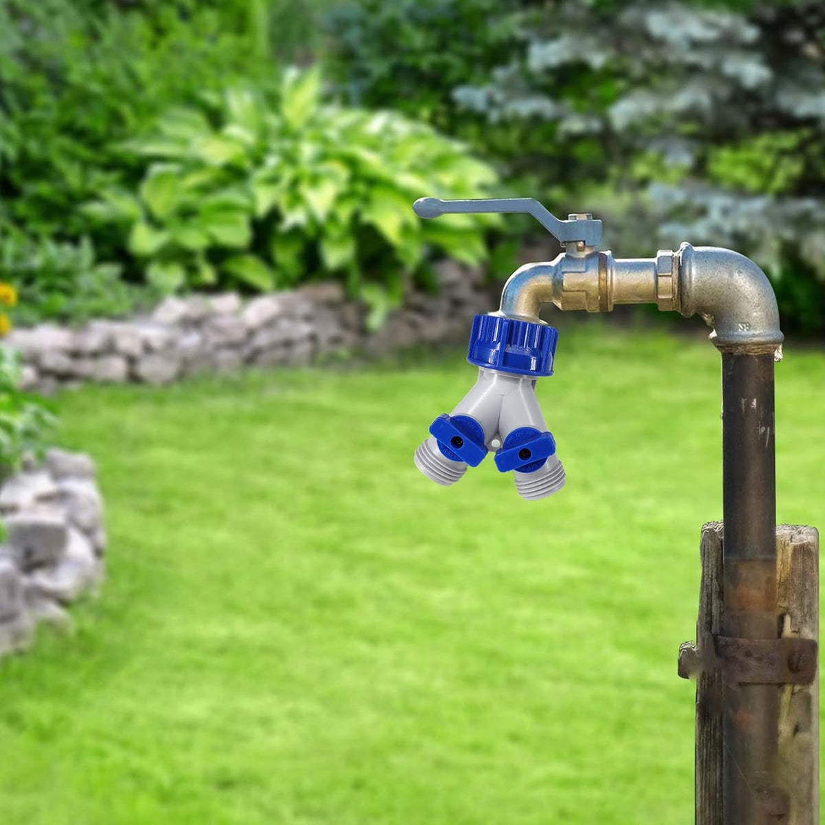 Garden Hose Splitter, 2pcs 3/4" 2 Way Plastic Water Hose Splitter, Garden Hose Connector with Faucet Watering Shut Off for Landscaping, Gardening, Flower Planting, Irrigation