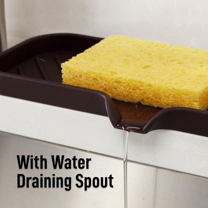 Zulay Kitchen (9x3.5in) Sponge Holder for Kitchen Sink - Flexible Heavy-Duty Multipurpose Sink Caddy - Counter Organizer for Kitchen, Bathroom, Makeup, Trinkets & More! (Grey)