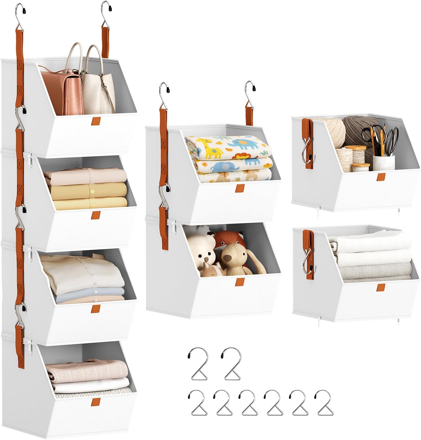 Homsorout Hanging Closet Organizer 4 Tier - Clothes Hanging Shelves, Space-Saving Closet System, Fabric Storage Bins Bedroom Organization, Collapsible Baskets for Home, Dorm, Rv, Beige