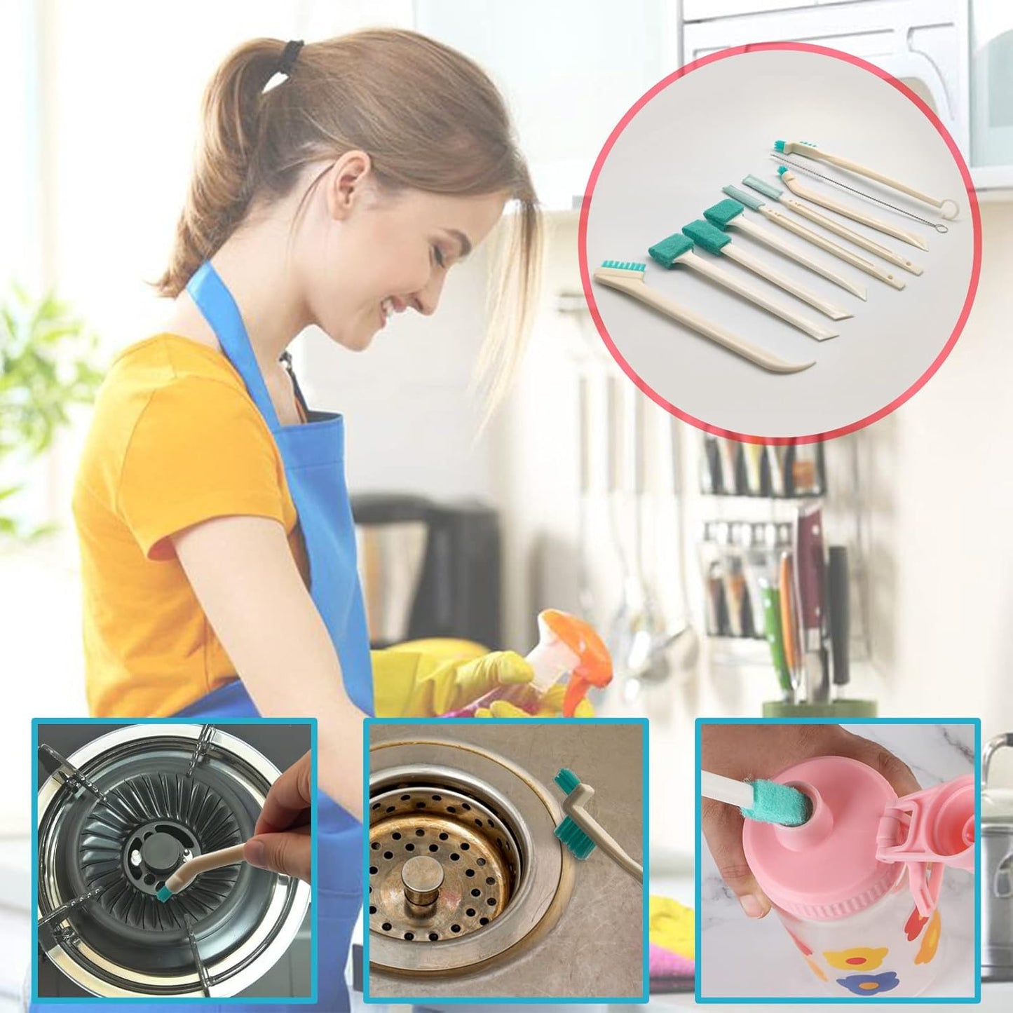 Small Household Cleaning Brushes by ELEMGULY,18 Pcs Crevice Brush for Hole, Gap, Corner, Space, Micro Crevice Scrub Cleaner Tool for Bottle, Keyboard, Window, Door Track