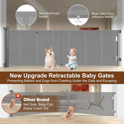 Miumoon 71 inch Retractable Baby Gates 42 inch Tall, Retractable Gate with Reinforced Strip Design to Prevent Crawling Through, 6 FT Retractable Dog Gate for Stairs, Doorways, Hallways, Indoor/Outdoor