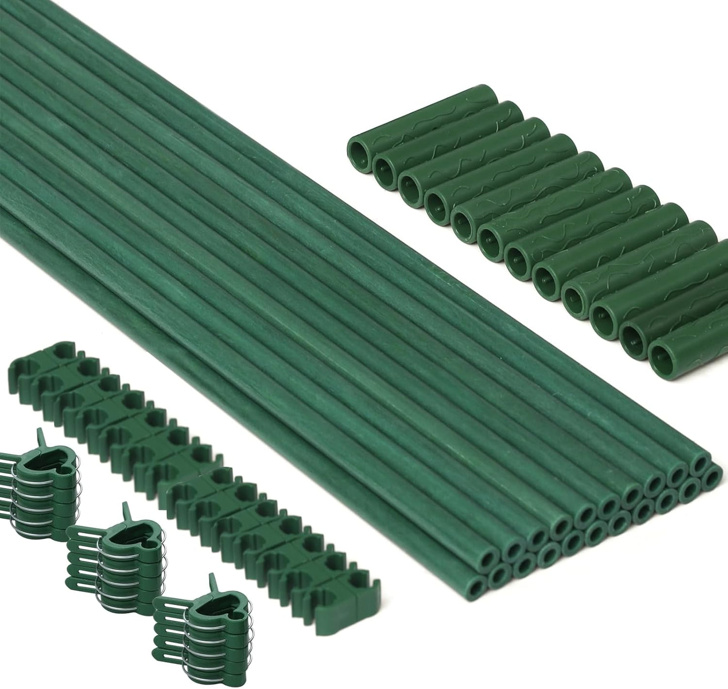 MAXPACE 62pcs Garden Stakes Kit: Includes 20 Sets of Fiberglass Plant Sticks Supports & Accessories for DIY 4ft, 5ft, 6ft, 7ft Stakes for Tomato, Vegetables, Indoor & Outdoor Gardening Supplies